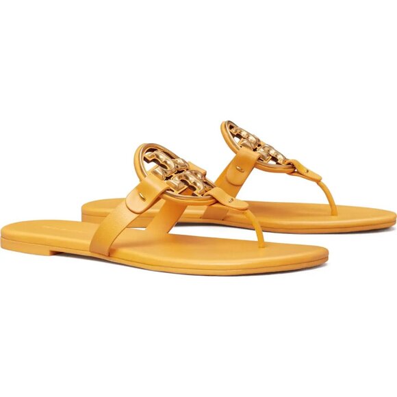 Tory Burch $248 Metal Miller Sandals Peachy Gold Flats 6.5 - Picture 2 of 12